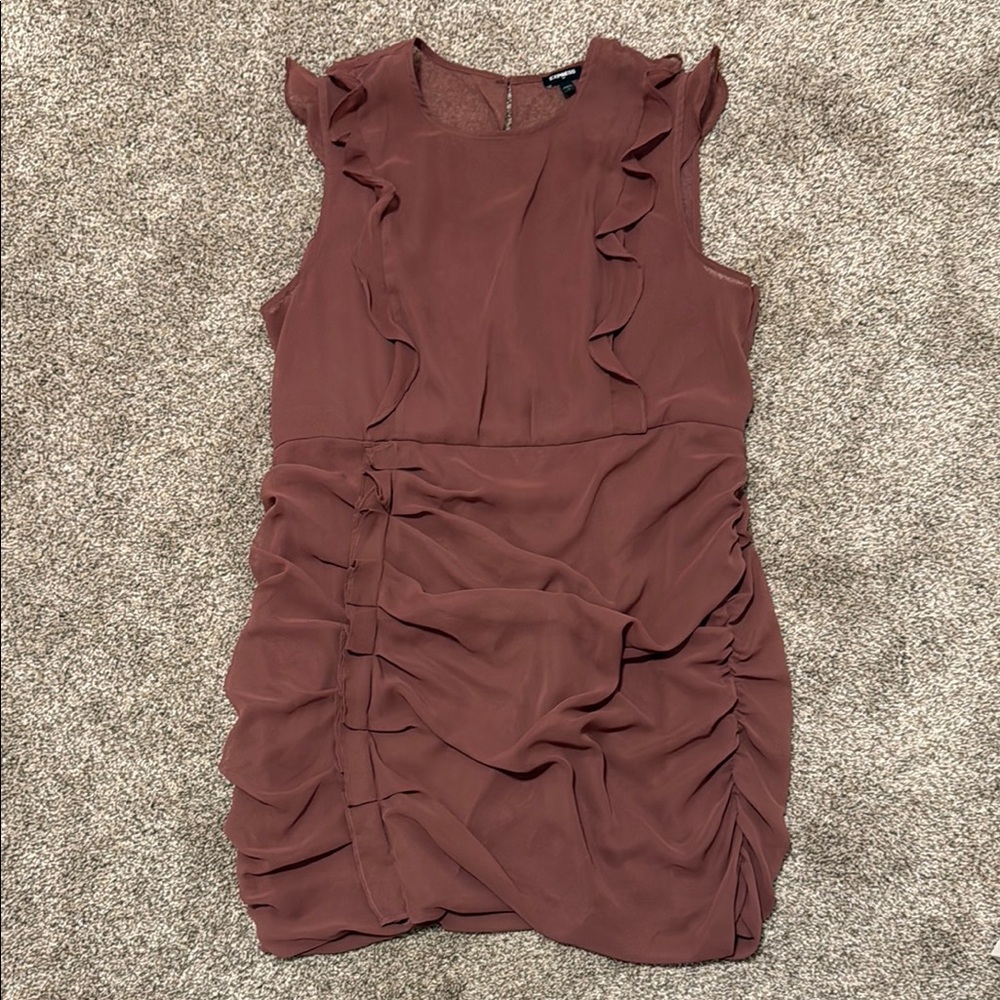 Express Purple Asymmetrical Ruched Mini Dress